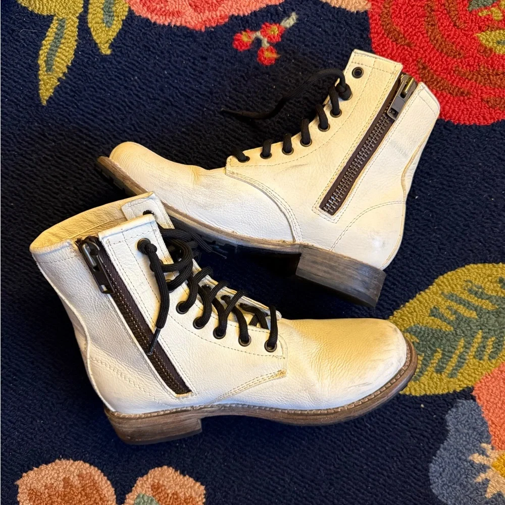 Freebird Manchester Combat Boot in White Leather - Picture 3 of 7